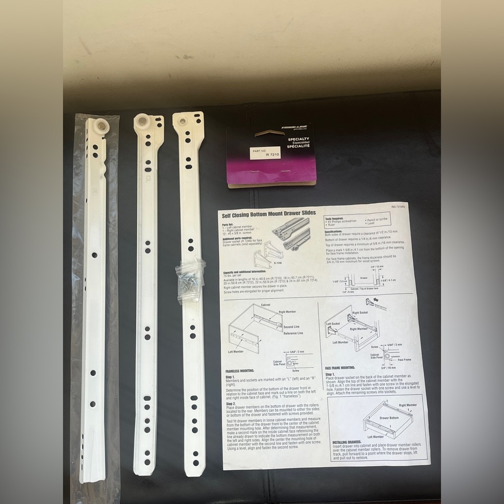 New Prime-Line R 7210 Self-Closing Bottom-Mounted Drawer Slide Kit Steel Track